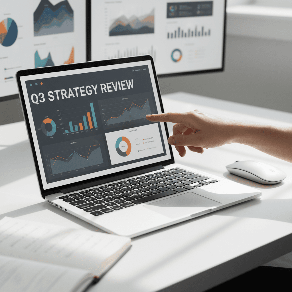 Marketing professional analyzing performance metrics on a laptop screen
