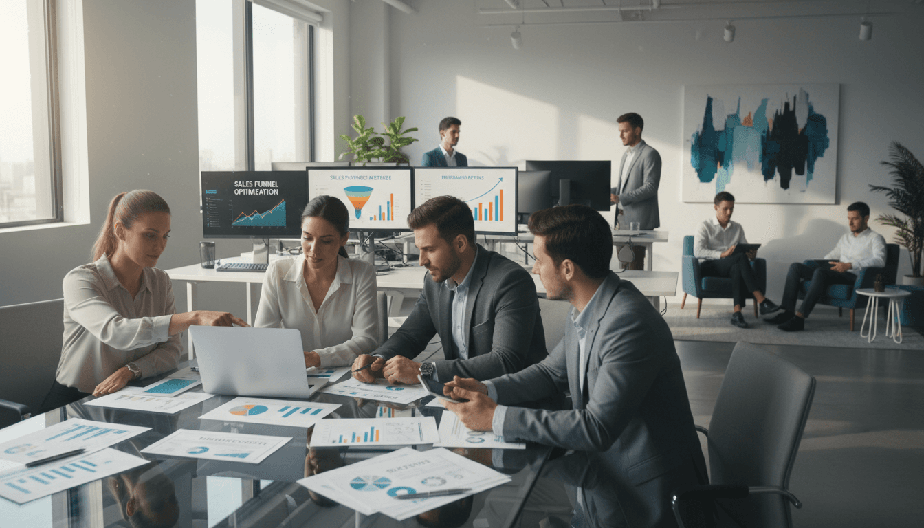 Marketing team analyzing campaign data on screens